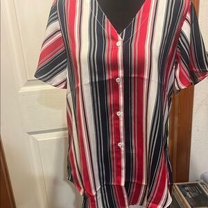 Davi and Dani Striped V-Neck Button-Up Top